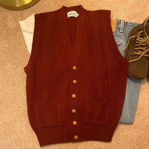 Vintage wool button down vest w/ leather buttons